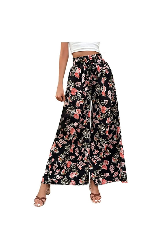 Summer Women's Clothing,Wide Leg Sweatpants for Women,Pants for Women Print Elastic Waist Straight Wide Leg Long Pants Loose Soft Daily Wear Pants Clothes