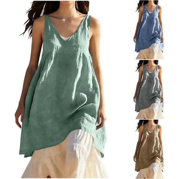 Bixock Womens Tank Tops Sleeveless Blouse Linen Cotton Top V Neck Solid Color Loose Breathable Casual Shirt Daily Top Beach Vacation Summer Clothes