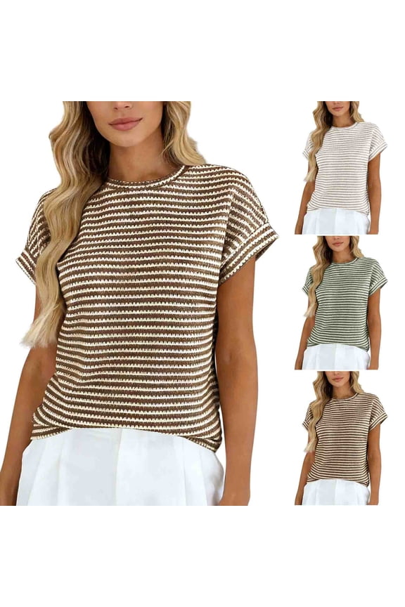 Summer Women's Tops,Shirts for Women,Blouse for Women Solid Color Crew Neck Knit Short Sleeve Slim Casual Soft Tops