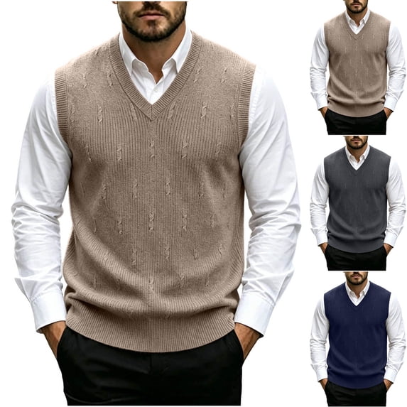 Bixock Sweater Vests for Men Knit Vests V Neck Sleeveless Light Weight Pullover Sweater With Side Pockets Fall Winter Casual Layer Top Men Clothings
