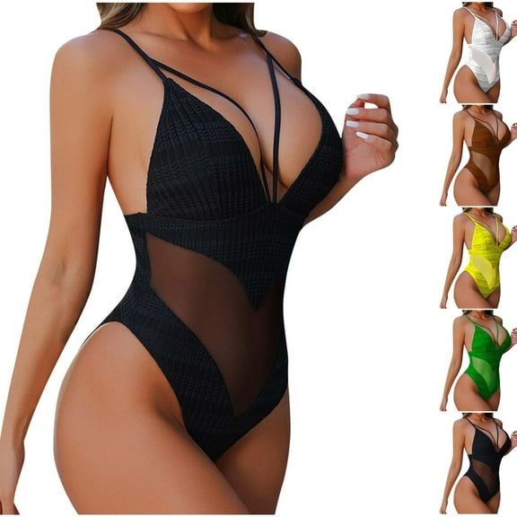 Bixock Swimsuit for Women,One-pieces Swimsuit for Women,Women's Swimsuit Solid Color One-pieces Swimsuit with Padded Bra No Underwire Color Backless Strappy