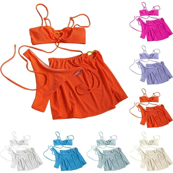 Bixock Swimsuit for Women,Bikinis Sets for Women,Women's Swimsuit Solid Color 2 Piece with Drawstring Ties Detail 3 Piece Swimsuit Set