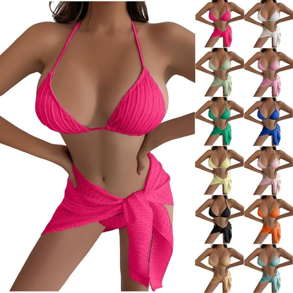 Bixock Swimsuit for Women,Bikinis Sets for Women,Women's Swimsuit Solid Color Bikini 2 Piece with Backless Drawstring Ties 3 Piece Set Swimwear
