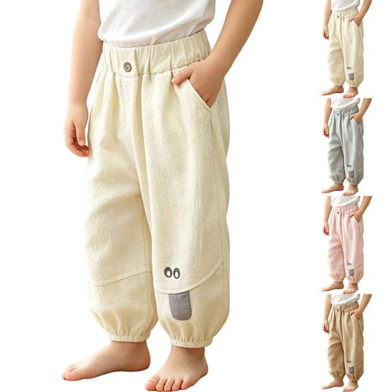 Bixock Toddler Boys Pants Cotton Elastic Waist with Pockets Soild Color Loose Casual Pants Soft Breathable Workout Activewear Boys Clothings Size 5-6Years