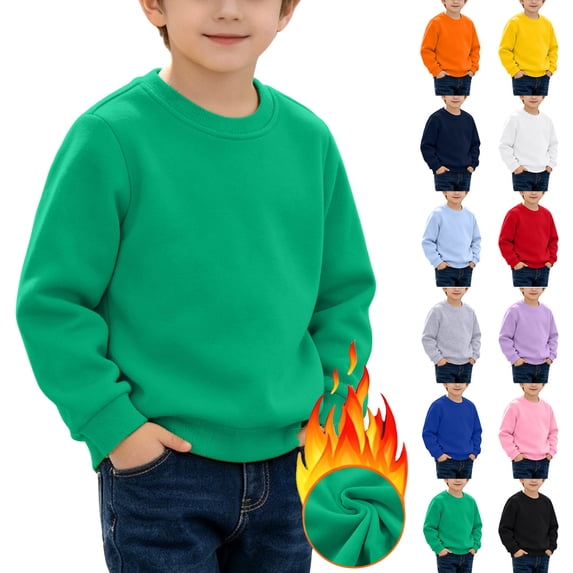 Bixock Toddler Boys Sweatshirts Long Sleeve Tops Fleece Crew Neck Pullover Top Solid Color Casual Tops Soft Warm Breathable Daily Wear Boys Clothings