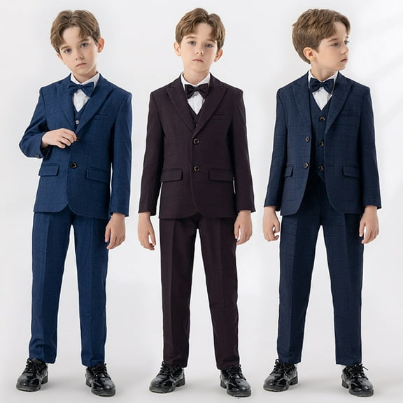 Bixock Toddler Boys and Girls Outfit Sets Big Boys Formal Shirt Blazer Dress Pants Bow Tie 5 Piece Pageant Suit Set