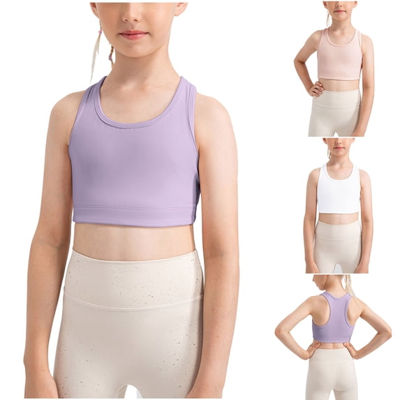 Bixock Toddler Camisole,Cotton Short Sleeve T-Shirts,Girls Solid Color Yoga Tank Tops with Built in Bra for Kids Tops Crew Neck Sleeveless Sports Tops