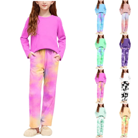 Bixock Toddler Girls 2 Piece Pjs Set Print Crew Neck Long Sleeve Top and Pants Set Girls Outfits Casual Soft Breathable Sleepwear Homewear Kids Clothings 3-15 Years