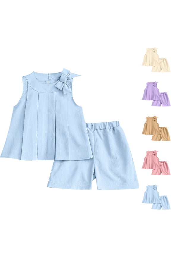 Toddler Girls 2 Piece Set,Girls Clothing Summer Set,Bow Crew Neck Sleeve Embroidery Top and Long Pants Casual Summer Outfits for Toddler Girls Kids Clothings 2-8 Years
