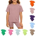 thumbnail image 1 of Bixock Toddler Girls 2-piece Summer Set,Girls Clothings Set,Crew Neck Short Sleeve Top and Elastic Sports Shorts Daily Casual Summer 2 Piece Outfits for Girls Kids Clothings 9Months-13 Years, 1 of 7