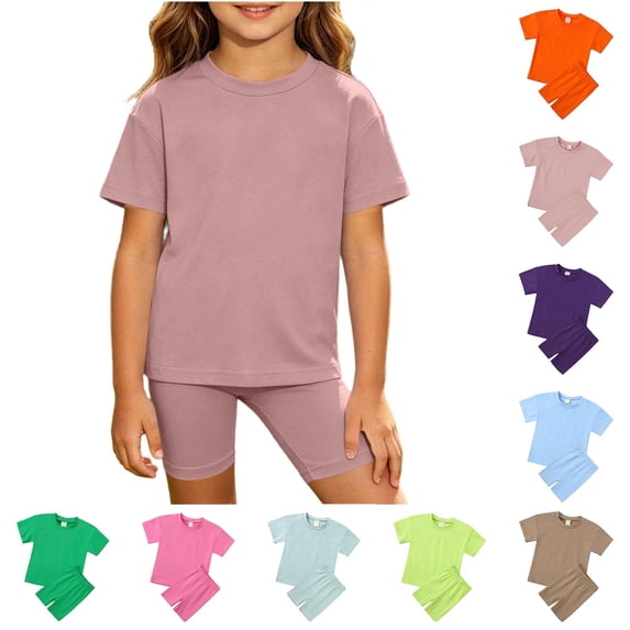 Bixock Toddler Girls 2-piece Summer Set,Girls Clothings Set,Crew Neck Short Sleeve Top and Elastic Sports Shorts Daily Casual Summer 2 Piece Outfits for Girls Kids Clothings 9Months-13 Years