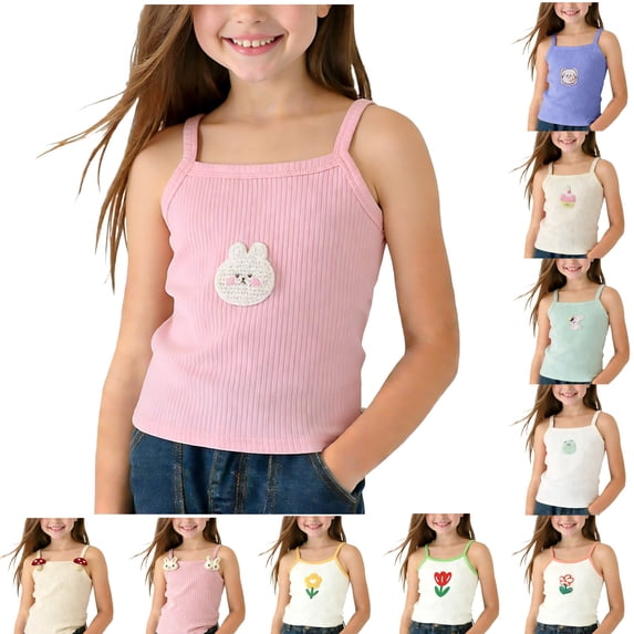 Bixock Toddler Girls Cami Top Kids Crew Neck Graphic Tee Sleeveless Shirts Cute Tank Tops for Girls Summer Outfits 1-10 Years