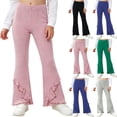 thumbnail image 1 of Bixock Toddler Girls Leggings High Waist Flare Pants Kids Trousers Elastic Waist Ruffle Solid Color Side Pocket Loose Stretch Fall Casual Daily Wear Size 11-12Years, 1 of 6