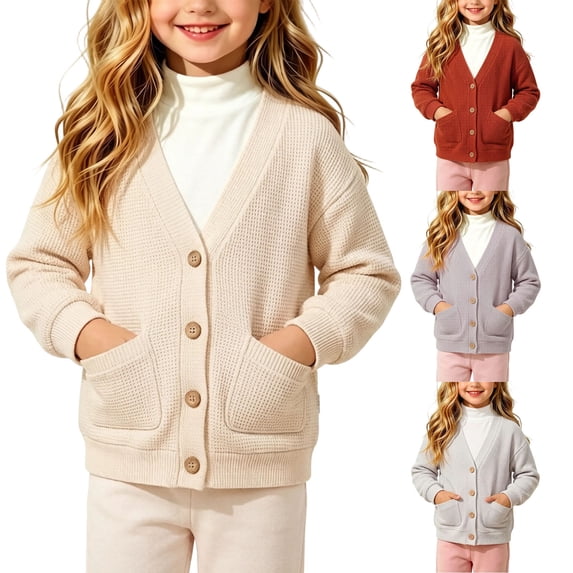 Bixock Toddler Girls Open Front Cardigan Long Sleeve Sweaters V Neck Pullover Top Solid Color Layering Shirt Warm Soft Breathable Daily Wear Girls Clothings
