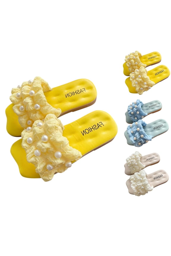Toddler Girls Slide Sandals,Wedding Girl Dress Shoes,Kids Shoes Girls Solid Color Pearl Princess Slides Soft Sole Casual Beach Summer Slippers Outdoor Flat Sandals