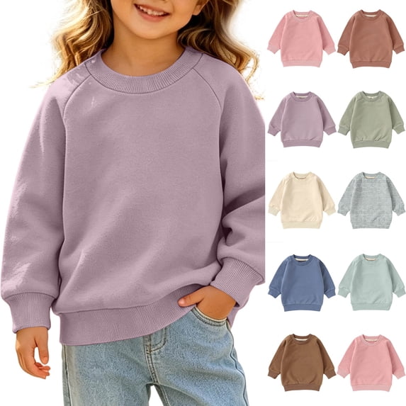 Bixock Toddler Girls Sweatshirts Long Sleeve Tops Crew Neck Pullover Top Solid Color Casual Blouse Soft Breathable Daily Wear Girls Clothings