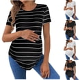 thumbnail image 1 of Bixock Tops for Pregnant Women,Basic Tops for Pregnant Women,Maternity Short-sleeved round-neck Striped Casual Slim-fitting Top with rounded Hem and Loose Short Sleeves, 1 of 5