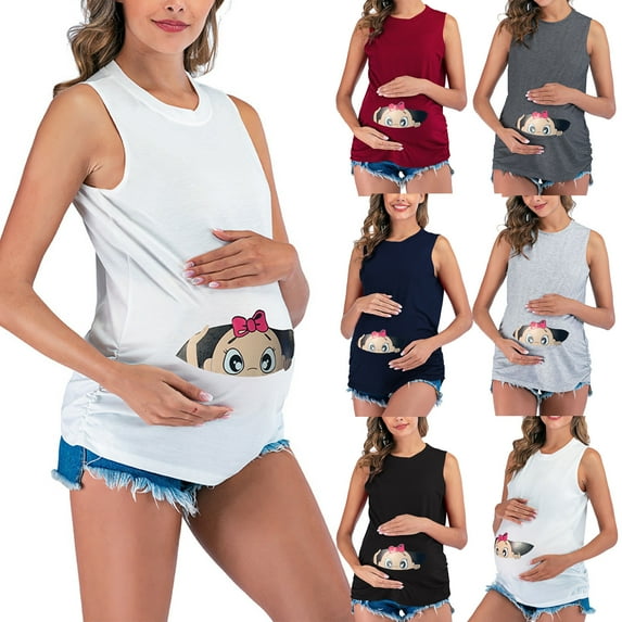 Bixock Tops for Pregnant Women,Basic Tops for Pregnant Women,Ladies Fashion Solid Color Print Sleeveless Pregnant Woman Casual Vest Clothe Top