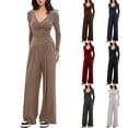 thumbnail image 1 of Bixock Two Piece Sets for Women,Fall/Winter Women Long Sleeve Slim Tops Loose Straight Wide Leg Pants Onefit Sets, 1 of 2