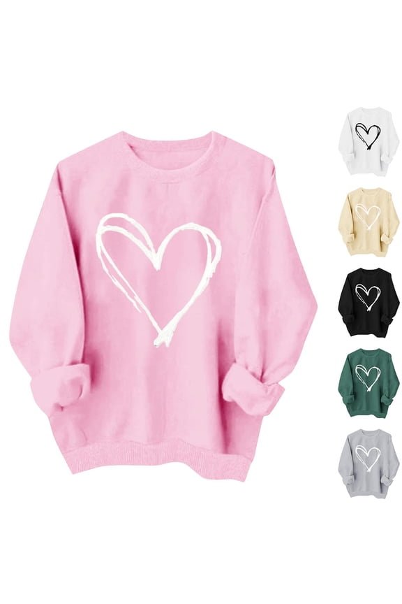 Valentine's Day Gift Top,Plus Size Tops for Women Crew Neck Long Sleeved Printed Sweatshirt Top Sweatshirt Hooded Tops
