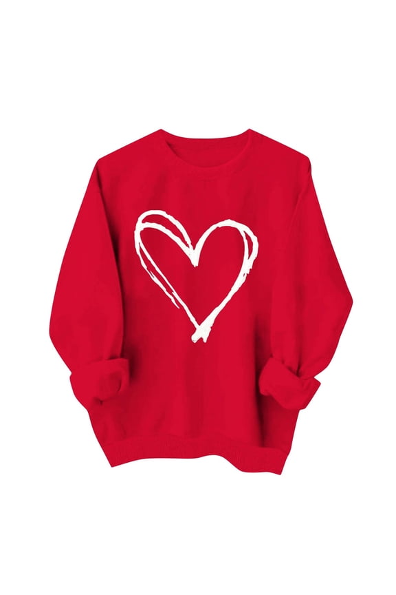 Valentine's Day Gift Top,Plus Size Tops for Women Crew Neck Long Sleeved Printed Sweatshirt Top Sweatshirt Hooded Tops