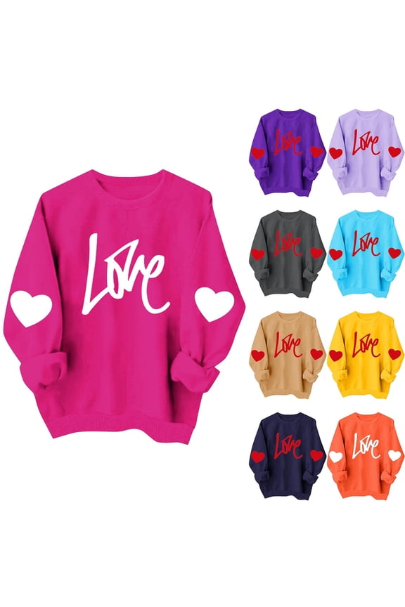 Valentine's Day Gift Top,Plus Size Tops for Women Crew Neck Long Sleeved Printed Sweatshirt Top Sweatshirt Hooded Tops