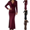 thumbnail image 1 of Bixock Wedding Guest Dresses for Women Long Sleeve V Neck Maxi Bodycon Dress Ruched High Waist Long Dress Elegant Wrap Evening Gown Formal Dress, 1 of 5