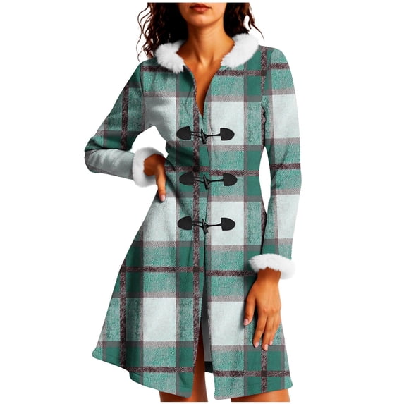 Bixock Winter Pea Coats for Women Peacoat Jacket Hooded Fleece Long Sleeve Print Button Collar Loose Warm Outerwear for Women Clothings