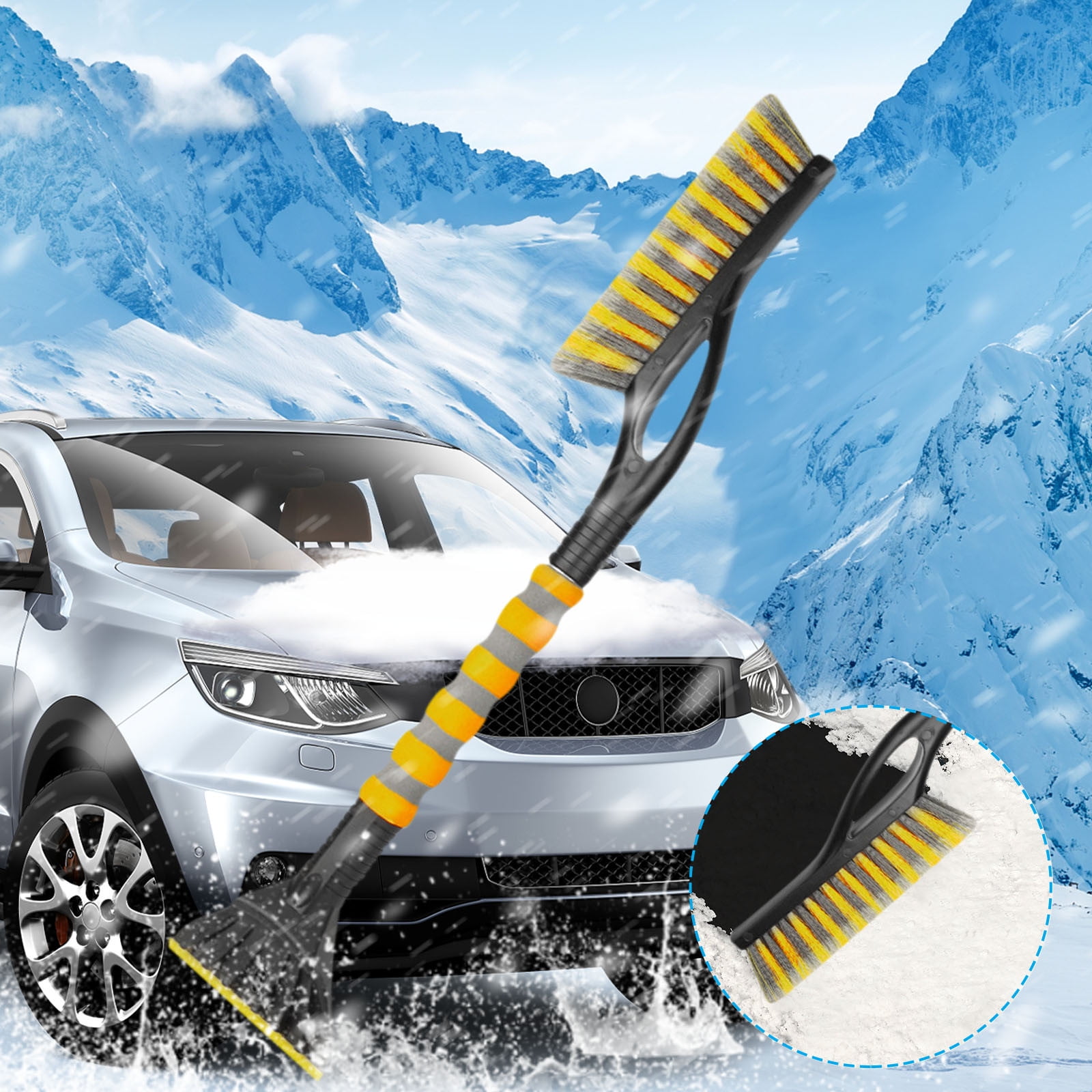 Bixock Winter Snow Shovel, Car Mounted Snow Scraper, Snow Scraping, Defrosting, and Deicing
