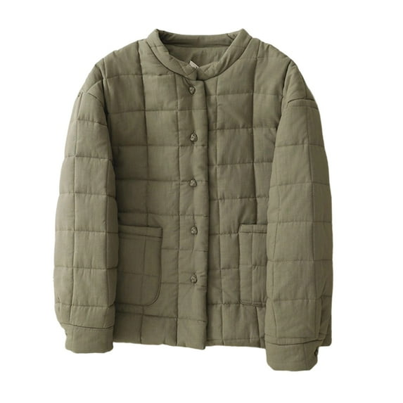 Bixock Winter Women Quilted Jackers,Fleece Puffer Jackets for Women,Women’s Warm Outerwear Jackets Quilted Short Puffer Jacket Long Sleeve Solid Color with No Hood Outerwear Jackets