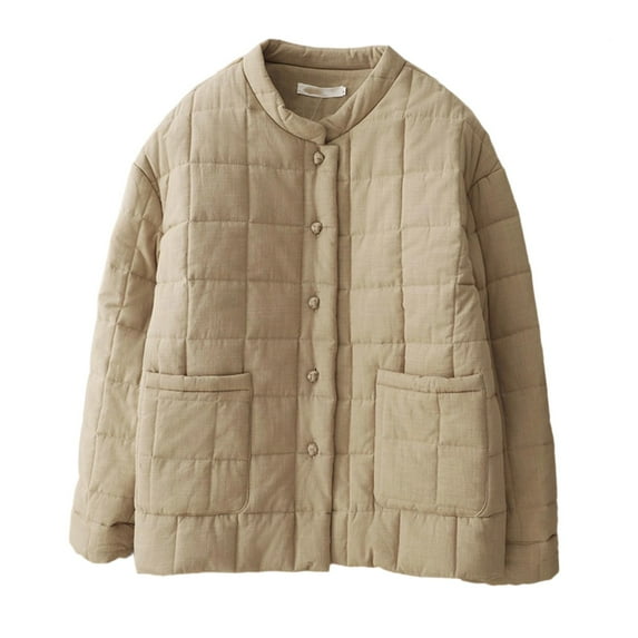 Bixock Winter Women Quilted Jackers,Fleece Puffer Jackets for Women,Women’s Warm Outerwear Jackets Quilted Short Puffer Jacket Long Sleeve Solid Color with No Hood Outerwear Jackets