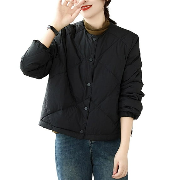 Bixock Winter Women Quilted Jackers,Fleece Puffer Jackets for Women,Women’s Warm Outerwear Jackets Solid Color Short Puffer Jacket Long Sleeve Hooded Quilted with Pockets Outerwear Jackets