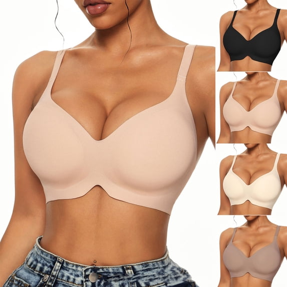 Bixock Wireless Bras for Women Seamless Solid Color Adjustable Shoulder Straps Posture Correction Support Gentle Push Up All Day Wear Bra