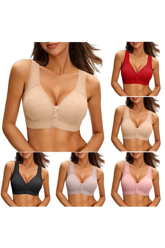 Wireless Bras for Women Seamless Solid Color Front Closure Open Back Beautiful Back Shape Breathable Support Everyday Wear Bra