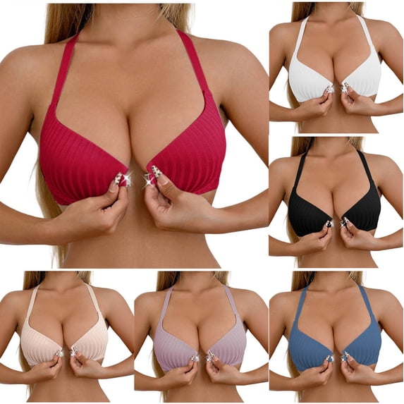 Bixock Wireless Bras for Women Solid Color Front Closure Adjustable Straps Side Support Underarm Smoothing Breathable Daily Wear Bra