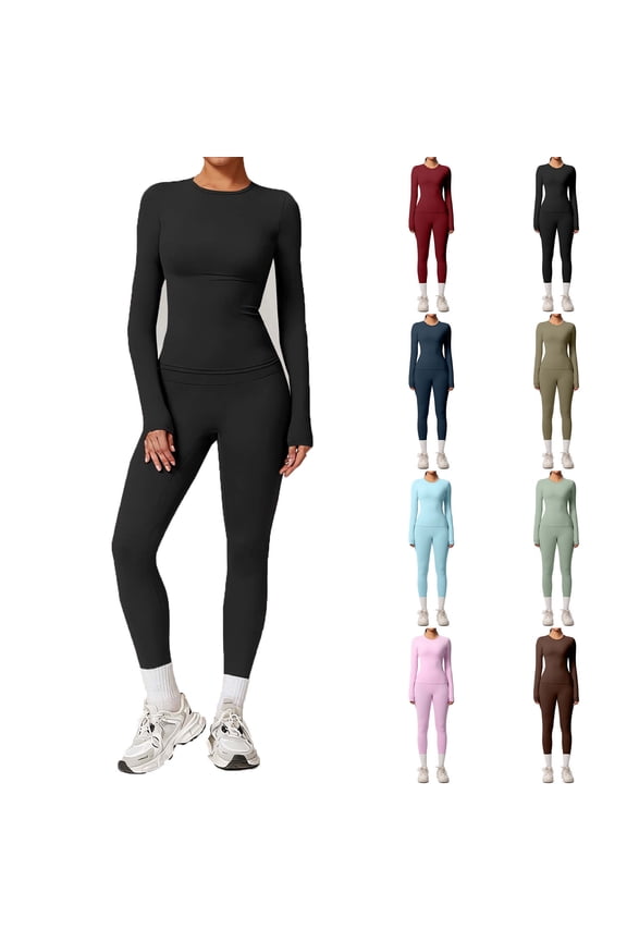Women Clothes,Two Piece Sets for Women Long Sleeve Slim Top Elastic Waist Leggings Pants Yoga Sets
