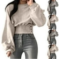 thumbnail image 1 of Bixock Women Fall and Winter Blouse,Women Casual Tops,Bixock Tops for Women Casual Solid Color Pullover Long Sleeve Fleece Lined Sweatshirt Outerwear Long Sleeve Round Neck, 1 of 4