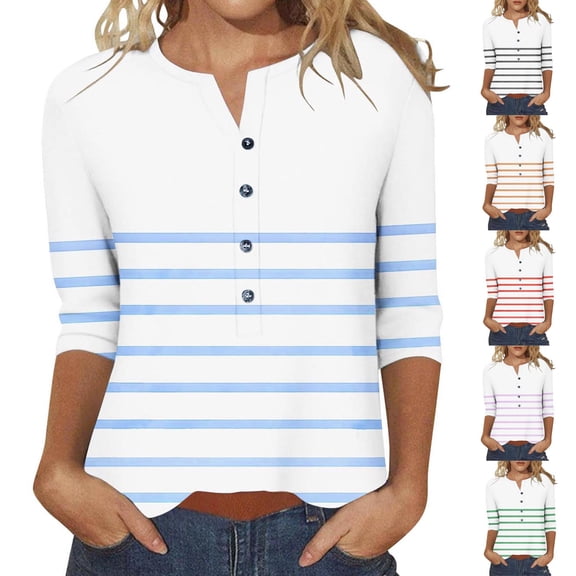 Bixock Women Fall and Winter Blouse,Women Casual Tops,Bixock Women Fall and Winter Blouse Women Casual Tops Casual Button V Neck Three Quarter Sleeve Loose Tee