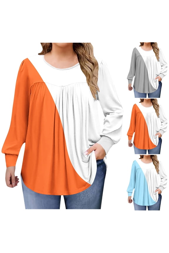 Women Fall and Winter Blouse,Women Casual Tops,Bixock Women Fall and Winter Blouse Women Casual Tops Color Block Solid Color Plus Size Long Sleeve Tee