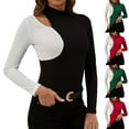 thumbnail image 1 of Bixock Long Sleeve Shirts for Women,Casual Tops for Women,Blouses for Women Small Stand Collar Color Splice T Shirt Tops Slim Elegant Office Wear Tops, 1 of 4
