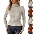 thumbnail image 1 of Bixock Women Fall and Winter Blouse,Women Casual Tops,Bixock Women Fall and Winter Blouse Women Casual Tops Solid Color Ribbed Brushed High Neck Long Sleeve Pullover Top, 1 of 5