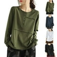 thumbnail image 1 of Bixock Women Fall and Winter Blouse,Women Casual Tops,Bixock Women Fall and Winter Blouse Women Casual Tops Solid Color Round Neck Button Long Sleeve Basic Tee, 1 of 4