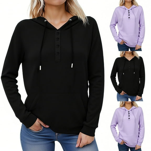 Bixock Women Fall and Winter Blouse,Women Casual Tops,Bixock Women Tops Women Casual Tops Quarter Zip Button Pocket Hooded Pullover Long Sleeve Sweatshirt