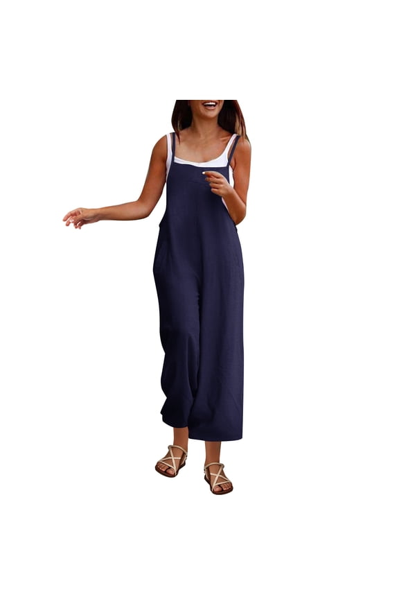 Women Fall and Winter Clothes,Women Casual Pants,Women's Casual Sleeveless Strap Solid Spaghetti High Waist Wide Leg Jumpsuit Rompers with Pocket