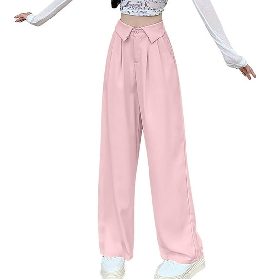 Bixock Women Fall and Winter Clothes,Women Casual Pants,Women's Lapel Suit Pants Drapey High Waist Casual Pants Wide Leg Large Size Straight Long Pants