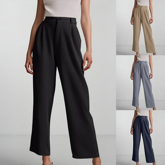Bixock Women Fall and Winter Clothes,Women Casual Pants,Women's Solid Color High Waist Hanging Temperament Commuting Versatile Casual Pocket Wide Leg Trousers Long Pants