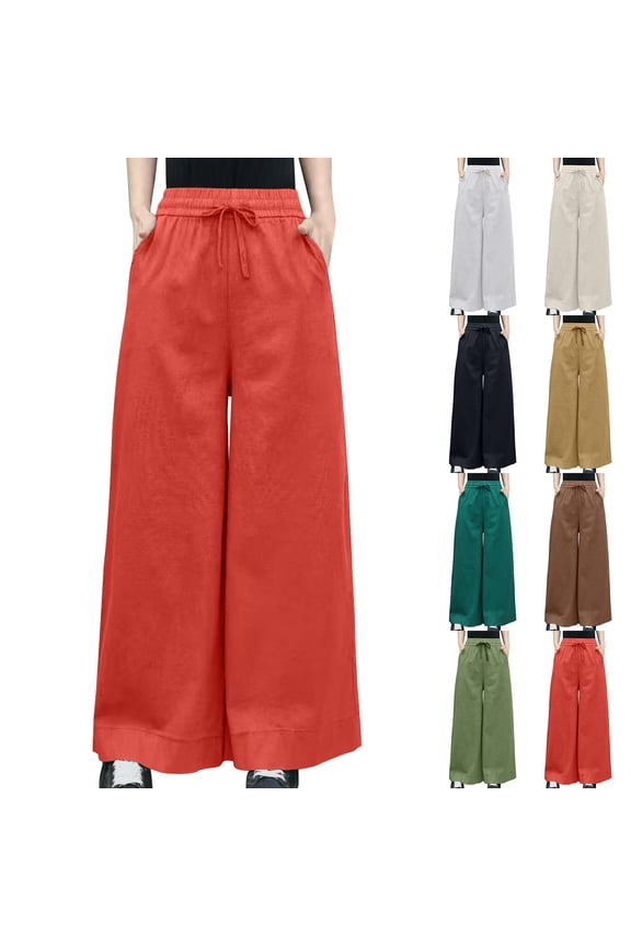 Women Fall and Winter Clothes,Women Casual Pants,Womens Solid Color High Waist Hanging Feeling Large Size Loose Casual Linen Straight Leg Pants