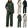 thumbnail image 1 of Bixock Women Fall and Winter Outfit Set,Women Two-piece Set,Set for Women Solid Color Ribbed Turtleneck Long Sleeve Top and Elastic Waist Wide Pants Set, 1 of 5
