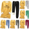 thumbnail image 1 of Bixock Women Fall and Winter Outfit Set,Women Two-piece Set,Women Fall and Winter Outfit Set Solid Color Print Round Neck Fleece Lined Long Sleeve Top and Drawstring Pants Set, 1 of 2