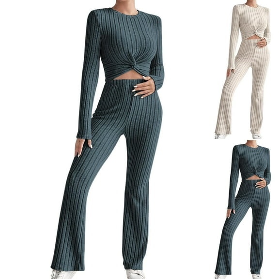 Bixock Women Fall and Winter Outfit Set,Women Two-piece Set,Women Fall and Winter Outfit Set Style Knit Long Sleeve Round Neck Top and Relaxed Pants Two-Piece Casual Set